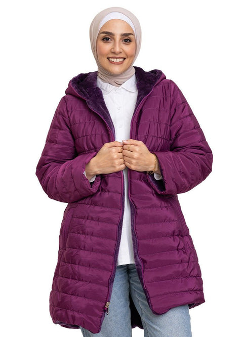 Purple Long Double Face Jacket - Khotwh